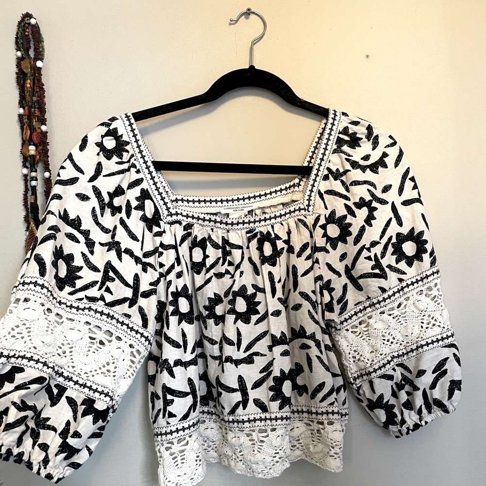 Christian Sirano square neck boho blouse XS